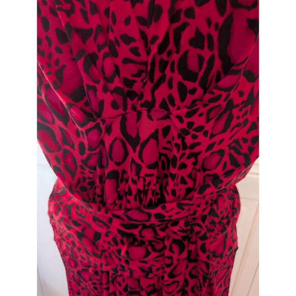 IMAN Maxi Dress Women's 1X Hot Pink Black Liquid Knit Leopard Hi Low Faux Wrap - Picture 5 of 12